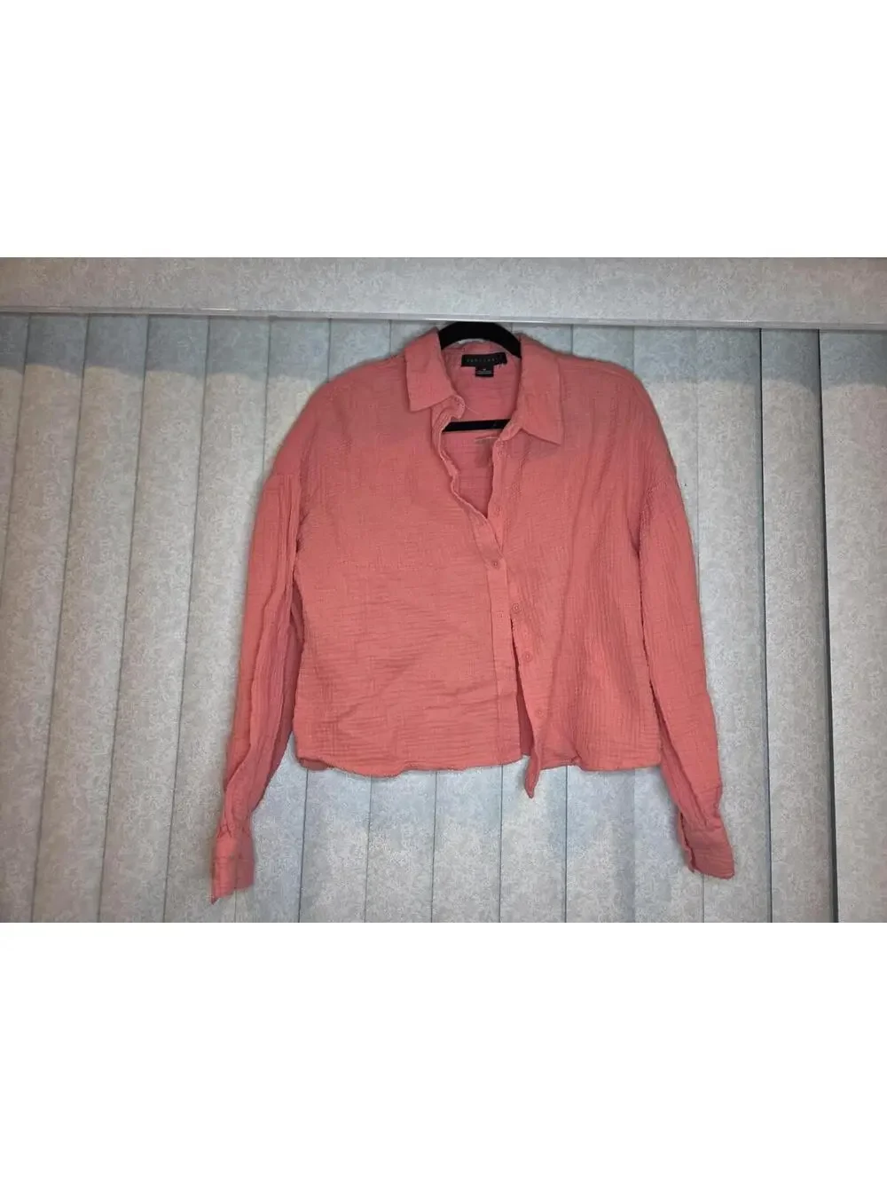 Sanctuary Coral Pink Crinkled Button Front Long Sleeve Blouse Size M